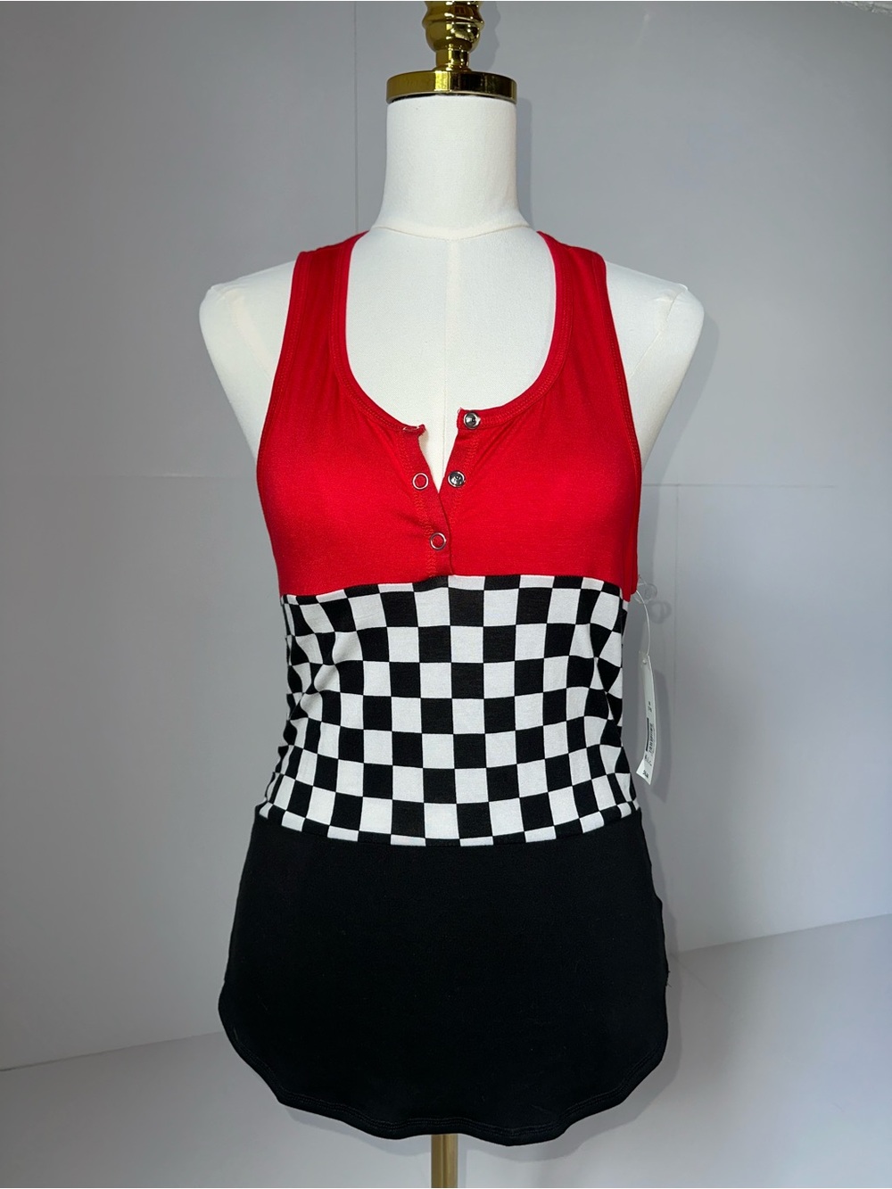 Red Checkered Racerback Tank Top by - Picture 7 of 10